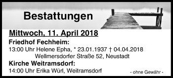 Anzeige von Bestattungen vom 11.04.2018 von MGO