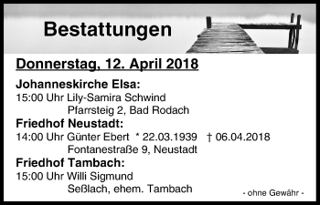 Anzeige von Bestattungen vom 12.04.2018 von MGO