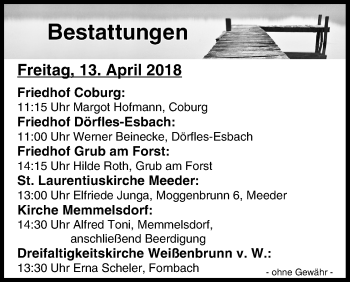 Anzeige von Bestattungen vom 13.04.2018 von MGO