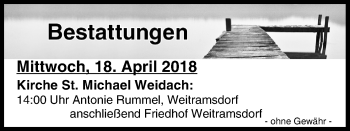 Anzeige von Bestattungen vom 18.04.2018 von MGO