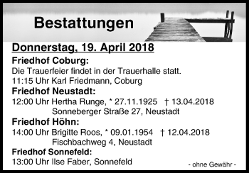 Anzeige von Bestattungen vom 19.04.2018 von MGO