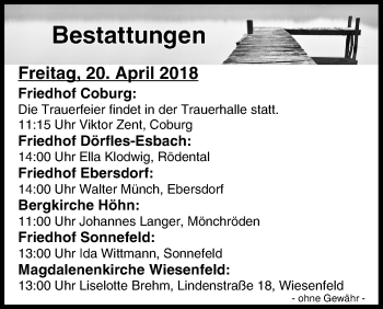 Anzeige von Bestattungen vom 20.04.2018 von MGO