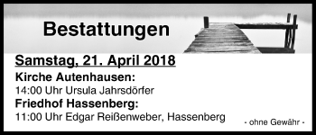 Anzeige von Bestattungen vom 21.04.2018 von MGO