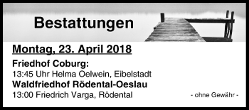 Anzeige von Bestattungen vom 23.04.2018 von MGO