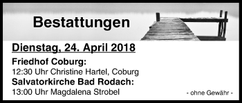 Anzeige von Bestattungen vom 24.04.2018 von MGO