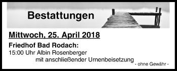 Anzeige von Bestattungen vom 25.04.2018 von MGO