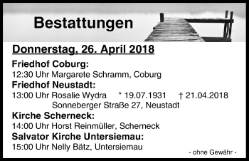 Anzeige von Bestattungen vom 26.04.2018 von MGO