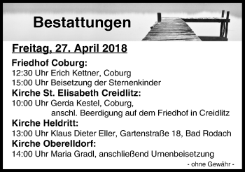 Anzeige von Bestattungen vom 27.04.2018 von MGO