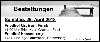 Anzeige von Bestattungen vom 28.04.2018 von MGO