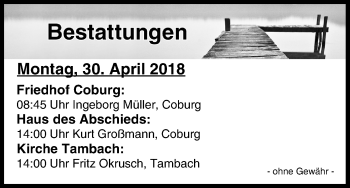 Anzeige von Bestattungen vom 30.04.2018 von MGO