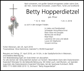 Anzeige von Betty Hopperdietzel von MGO