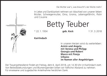 Anzeige von Betty Teuber von MGO