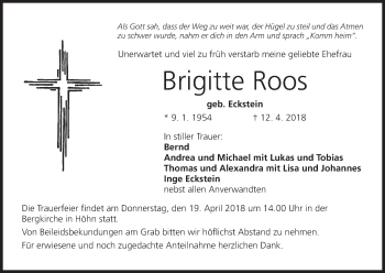 Anzeige von Brigitte Roos von MGO