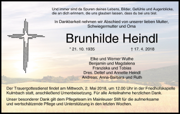 Anzeige von Brunhilde Heindl von MGO