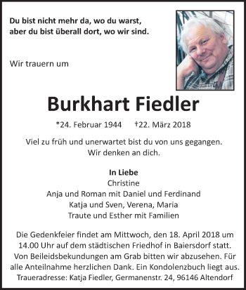 Anzeige von Burkhart Fiedler von MGO