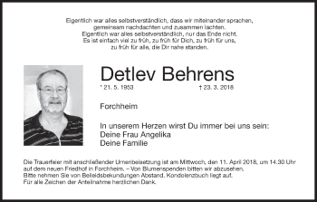 Anzeige von Detlev Behrens von MGO