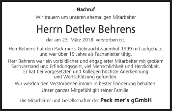 Anzeige von Detlev Behrens von MGO