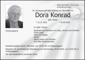 Anzeige von Dora Konrad von MGO