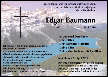 Anzeige von Edgar Baumann von MGO