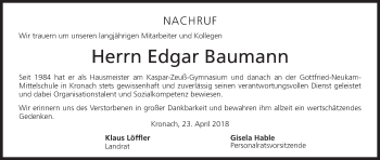 Anzeige von Edgar Baumann von MGO