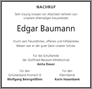Anzeige von Edgar Baumann von MGO