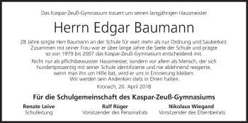 Anzeige von Edgar Baumann von MGO