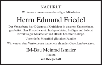 Anzeige von Edmund Friedel von MGO