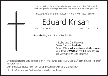 Anzeige von Eduard Krisan von MGO