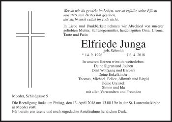 Anzeige von Elfriede Junga von MGO
