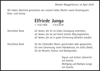 Anzeige von Elfriede Junga von MGO