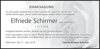 Anzeige von Elfriede Schirmer von MGO