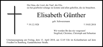 Anzeige von Elisabeth Günther von MGO
