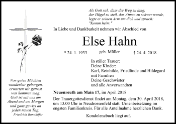 Anzeige von Else Hahn von MGO