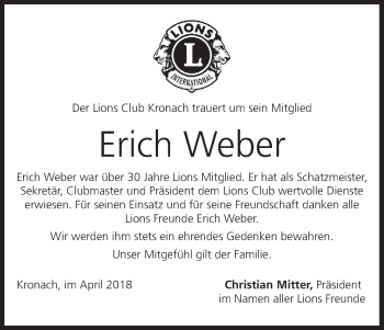 Anzeige von Erich Weber von MGO