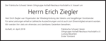 Anzeige von Erich Ziegler von MGO