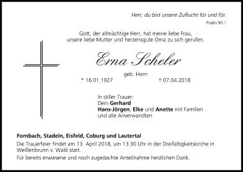 Anzeige von Erna Scheler von MGO