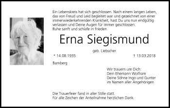 Anzeige von Erna Siegismund von MGO