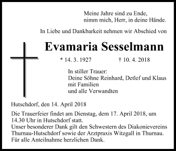 Anzeige von Evamaria Sesselmann von MGO