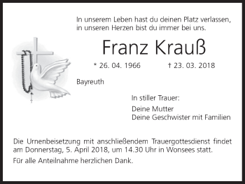 Anzeige von Franz Krauß von MGO