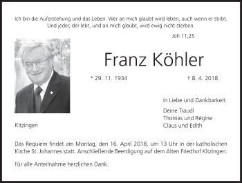 Anzeige von Franz Köhler von MGO
