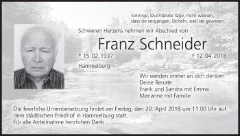 Anzeige von Franz Schneider von MGO