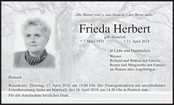 Anzeige von Frieda Herbert von MGO