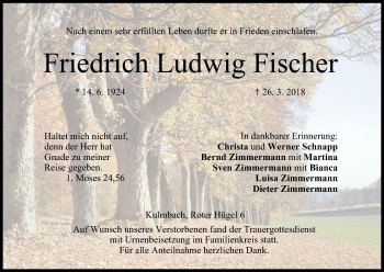 Anzeige von Friedrich Ludwig Fischer von MGO