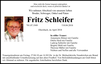 Anzeige von Fritz Schleifer von MGO