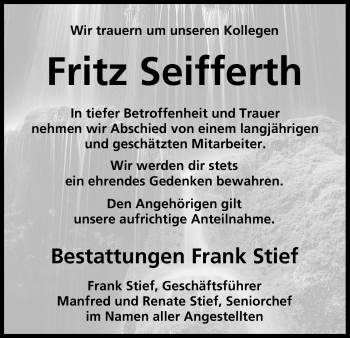 Anzeige von Fritz Seifferth von MGO