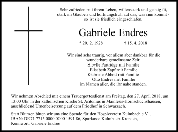 Anzeige von Gabriele Endres von MGO