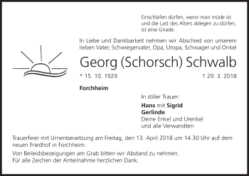 Anzeige von Georg Schwalb von MGO