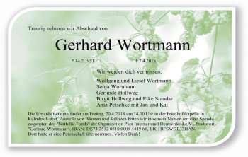 Anzeige von Gerhard Wortmann von MGO
