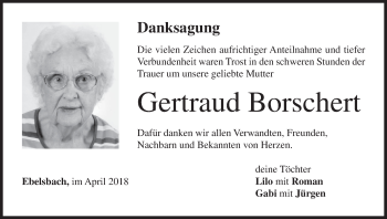 Anzeige von Gertraud Borschert von MGO