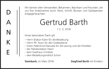 Anzeige von Gertrud Barth von MGO